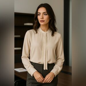 Ann Taylor | Cream Blouse with Tie Detail